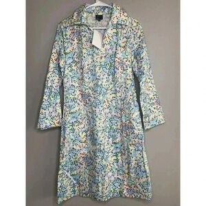 MELLY M Women Tunic Shirt Dress Mosaci Dots Shift Stretch 3/4 Sleeve 8 NEW 1299